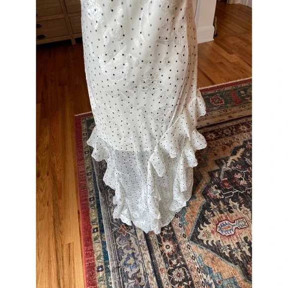 Lucky Brand White Floral Burnout Polka Dot Ruffle High Low Slip Dress 6ELZU808 L - Picture 11 of 14